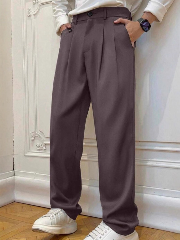Mens Casual Versatile Solid-color Suit Pants Relaxed Fit photo 5