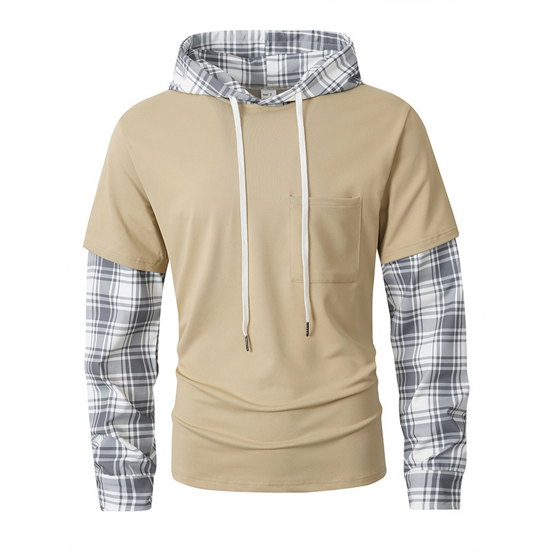 Fashionable Pullover Men's Hoodie Patchwork Fake Two-Piece Casual Top photo 7