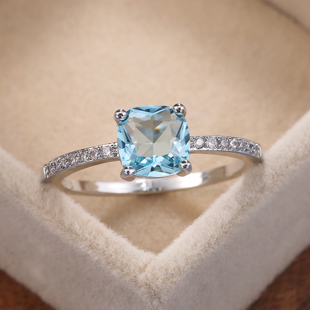 Micro-paved Zircon Royal Blue Square-cut Ring For Women photo 3