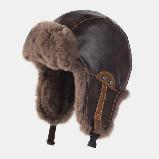 Motorcycle-style PU Leather Winter Thickened Cold-proof Earflap Retro Lei Feng Cap For Men photo 1
