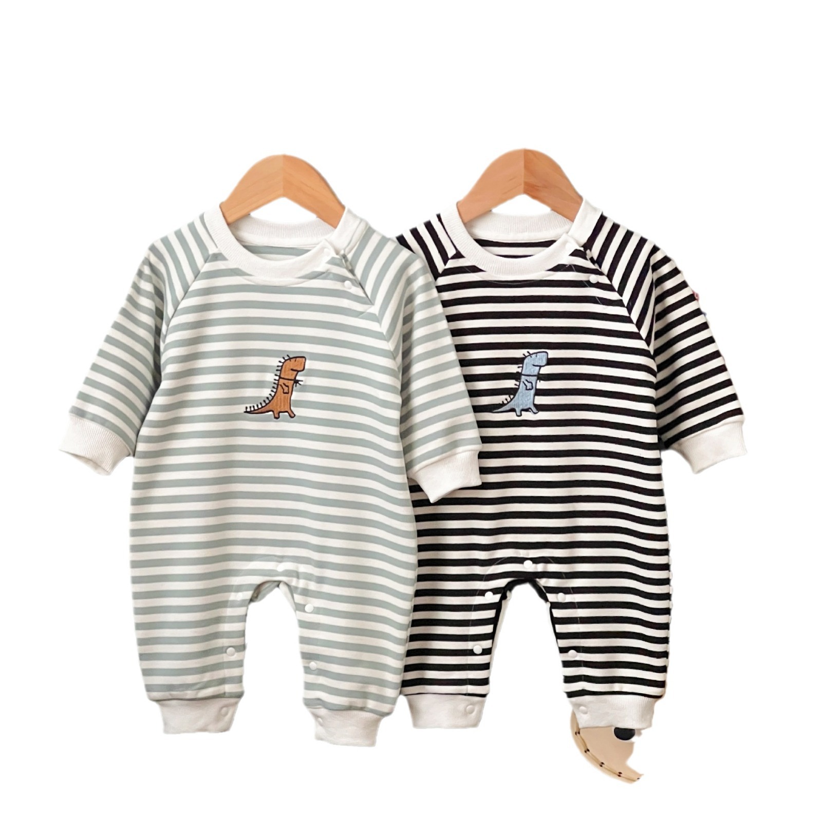 Springautumn New Arrival Striped Dinosaur-embroidered Baby Romper For 0 2 year olds photo 4
