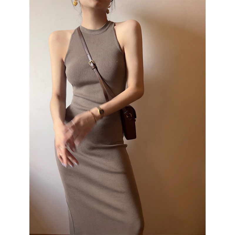 Retro Halter-neck Knitted Camisole Dress For Women photo 3