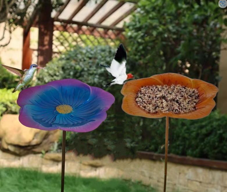 Ground Metal Flower With Sheep Hook Bird Feeder photo 5