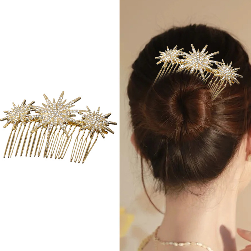 Large And Small Diamond-studded Vintage Hair Comb With A Starry Design photo 3