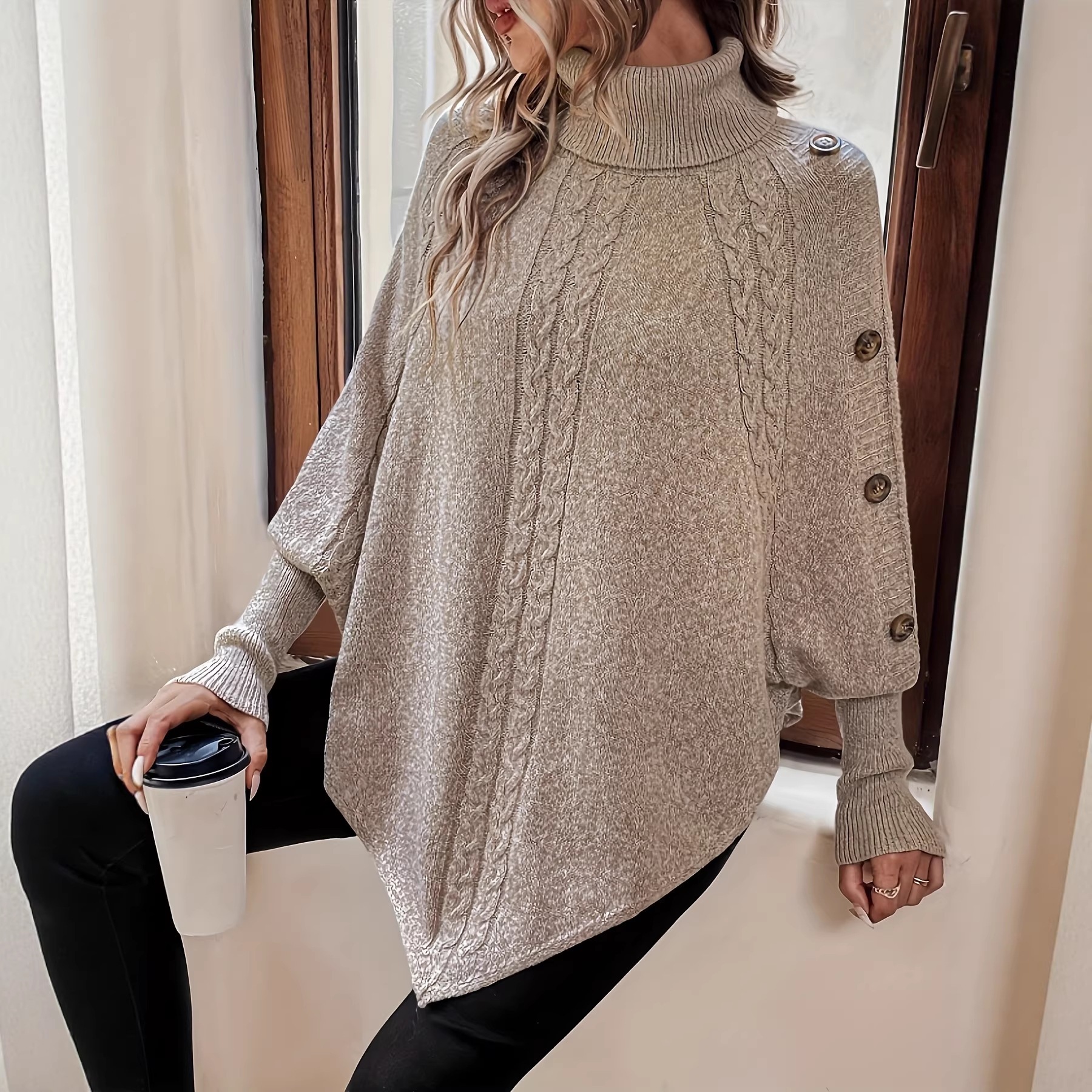 Women's Solid-Color Long-Sleeve Loose Sweater photo 2