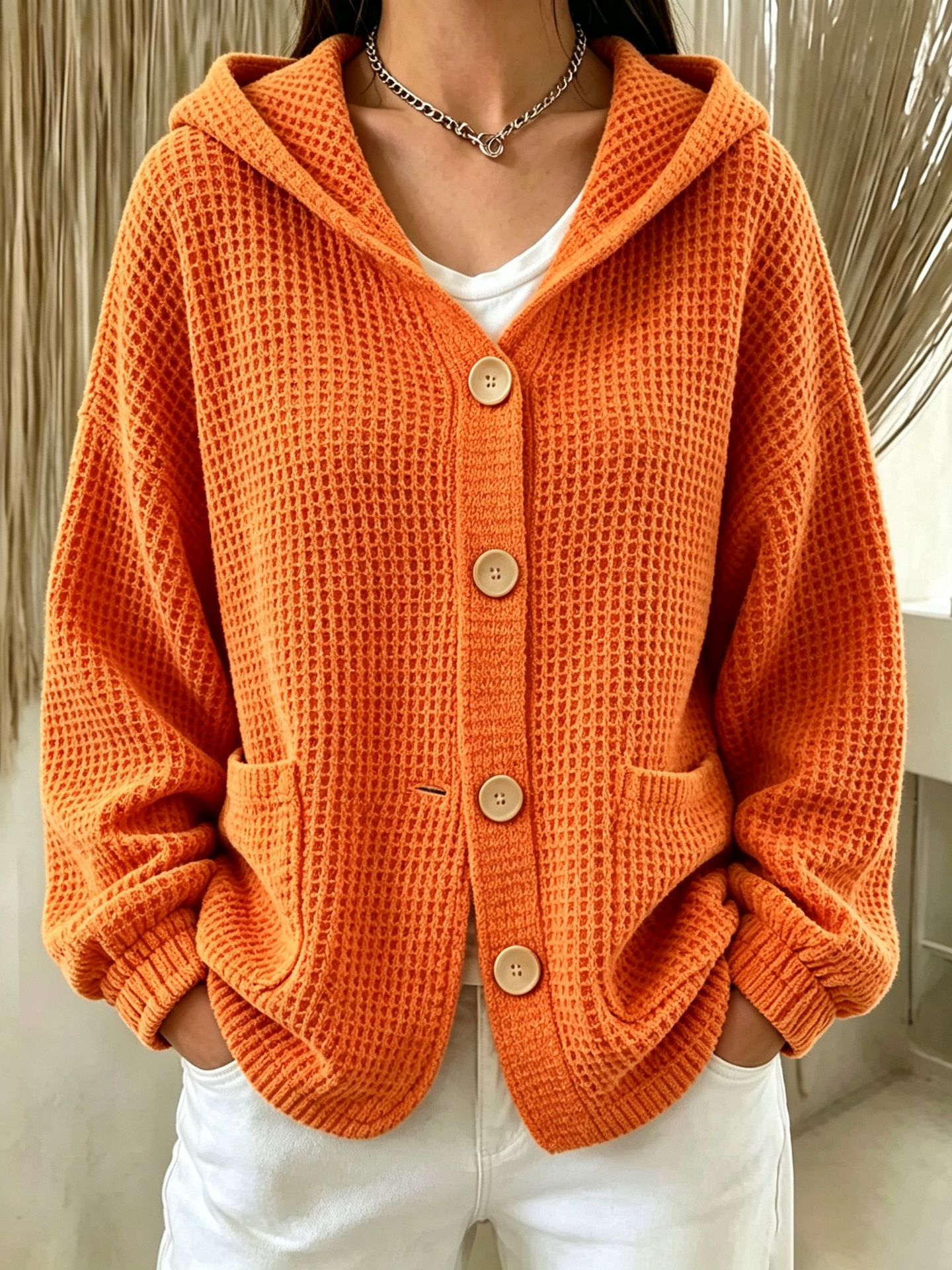 Women's Buttoned Hooded Jacket Top photo 6