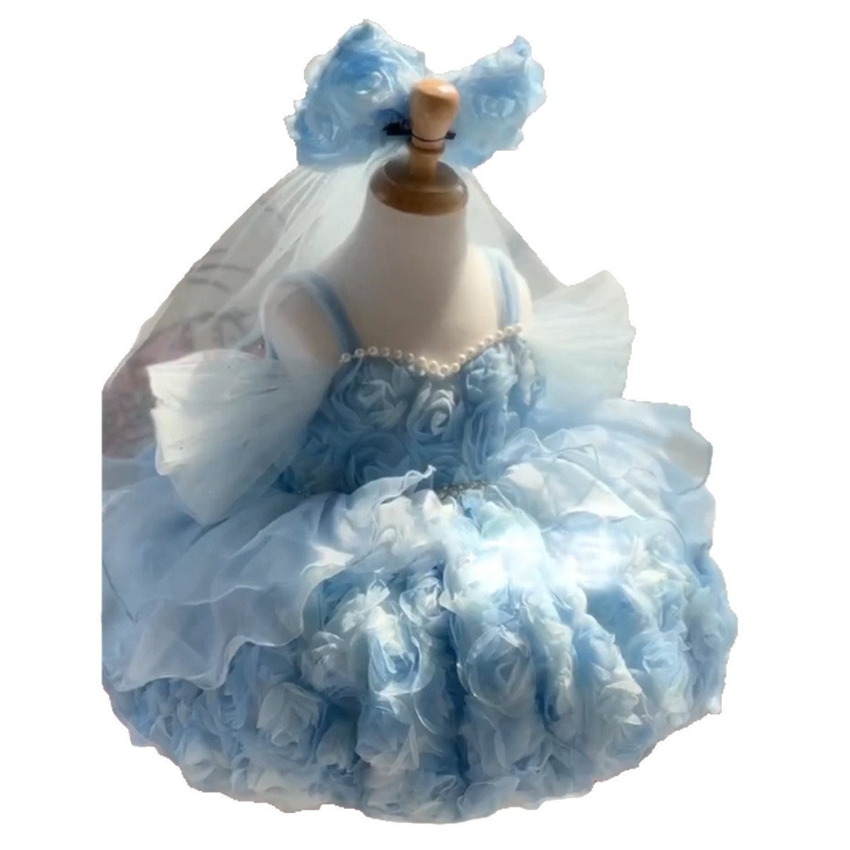 Blue Three-dimensional Floral Birthday Dress For Little Girls Performances photo 6