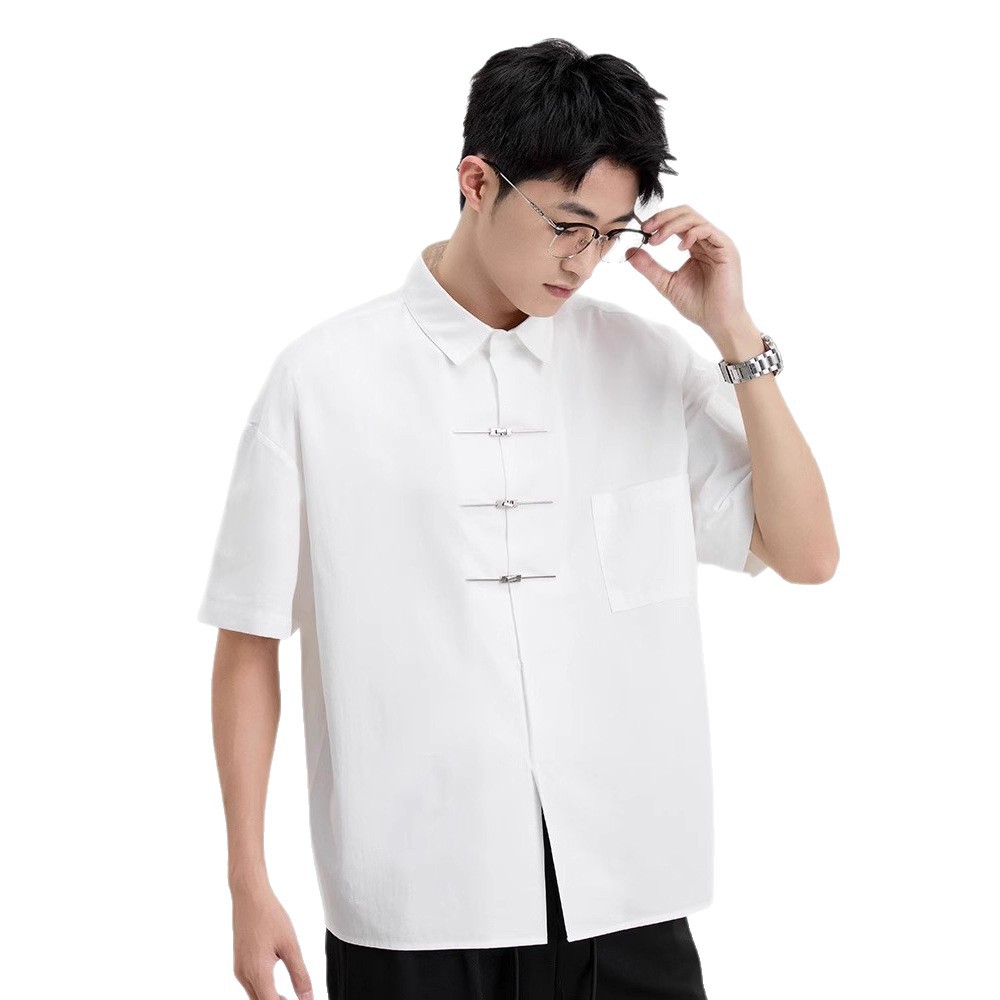 Chinese-style Tang Suit Summer Short-sleeved Stand-up Collar Breathable Loose Casual Shirt photo 7