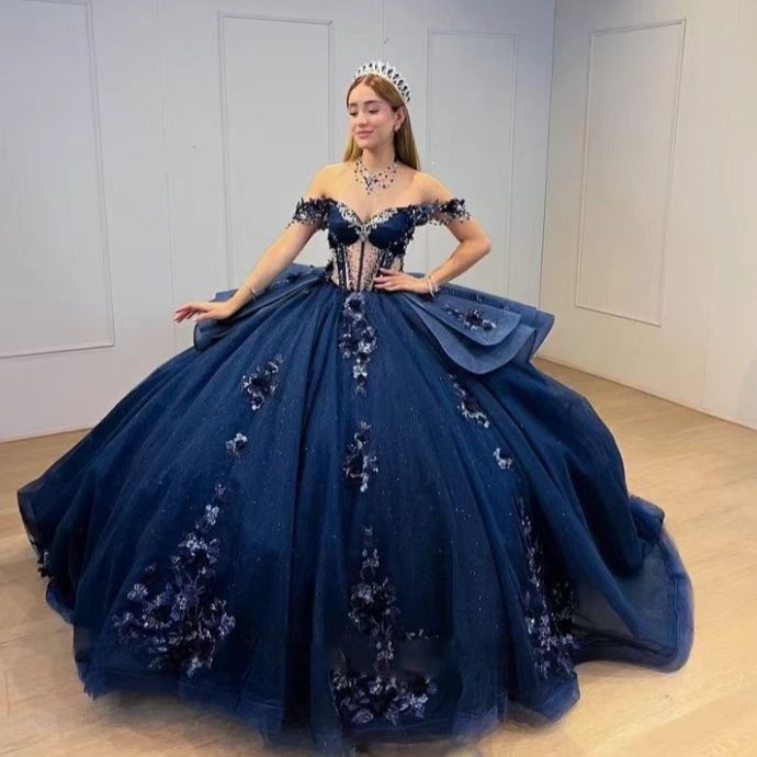 Off Shoulder Applique Dress Prom Polyester Tulle photo 1