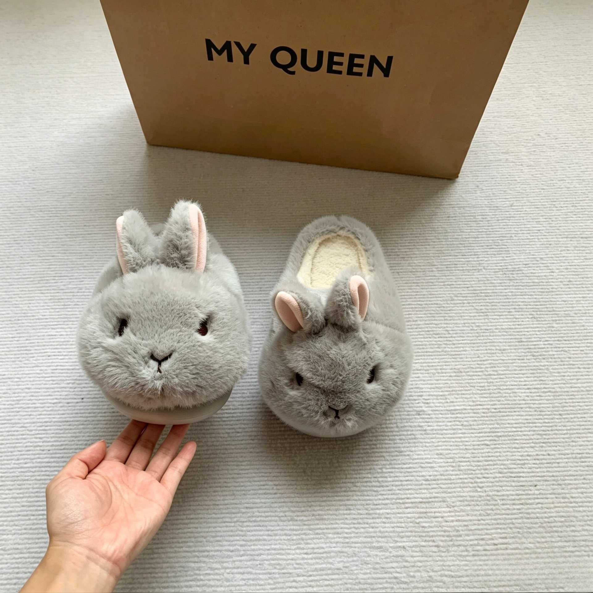 Cute Fluffy Bunny Warm Padded Cotton Slippers For Women photo 5