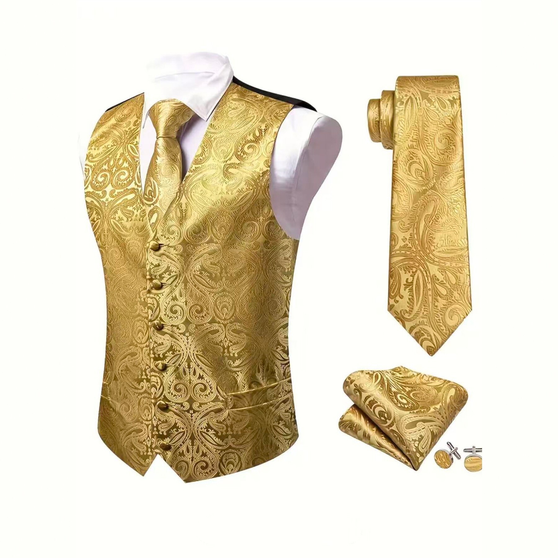 Men's Vest Set With Tie, Pocket Square, And Cufflinks Included photo 1