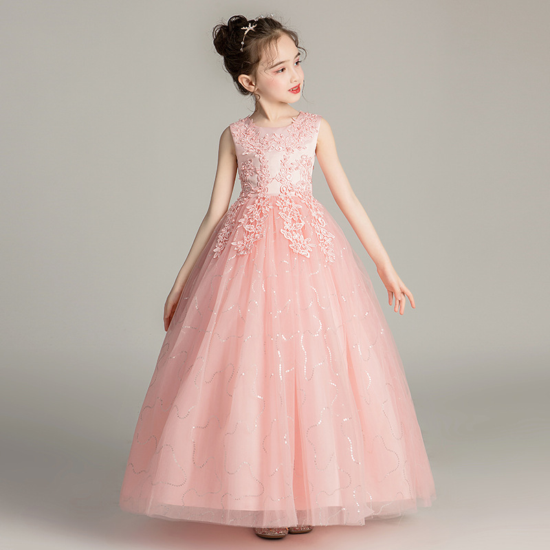 Children's Long Wedding Dress Fluffy Tulle Princess Gown photo 8