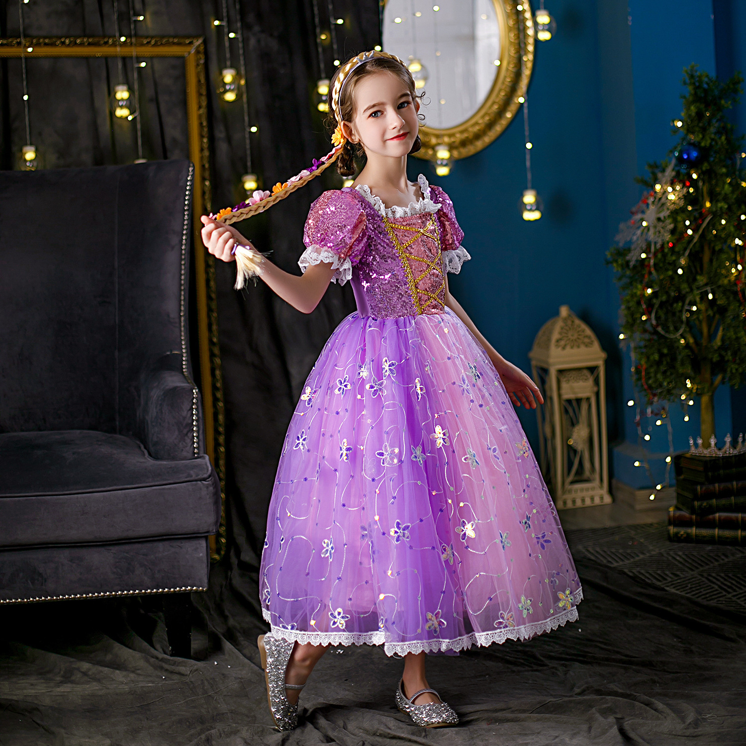 Cross-border Foreign Trade Rapunzel Dress For Children, Halloween Dress, Formal Gown, Girls Purple Tulle Dress photo 6