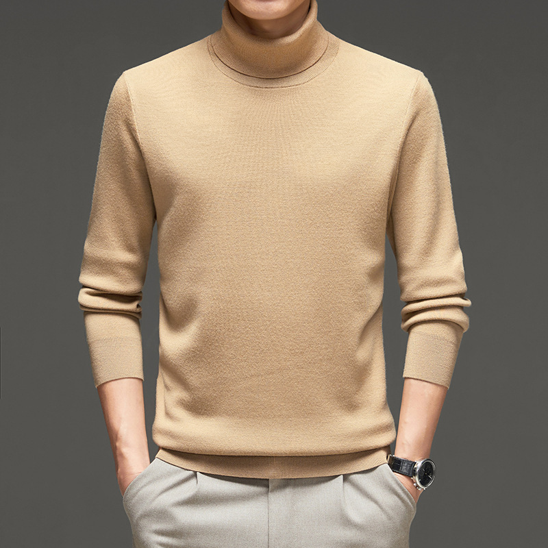 Men's Turtleneck Wool Sweater Winter Thickened Solid Color Plain Style photo 5