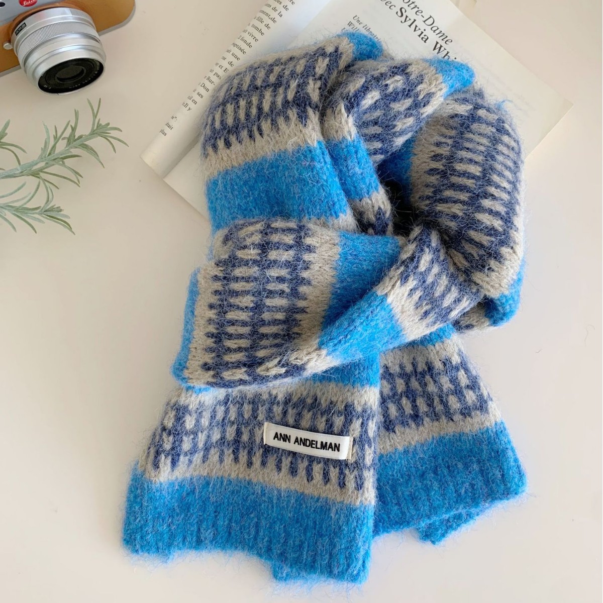 Women's Retro Striped Plaid Jacquard Knitted Scarf photo 7