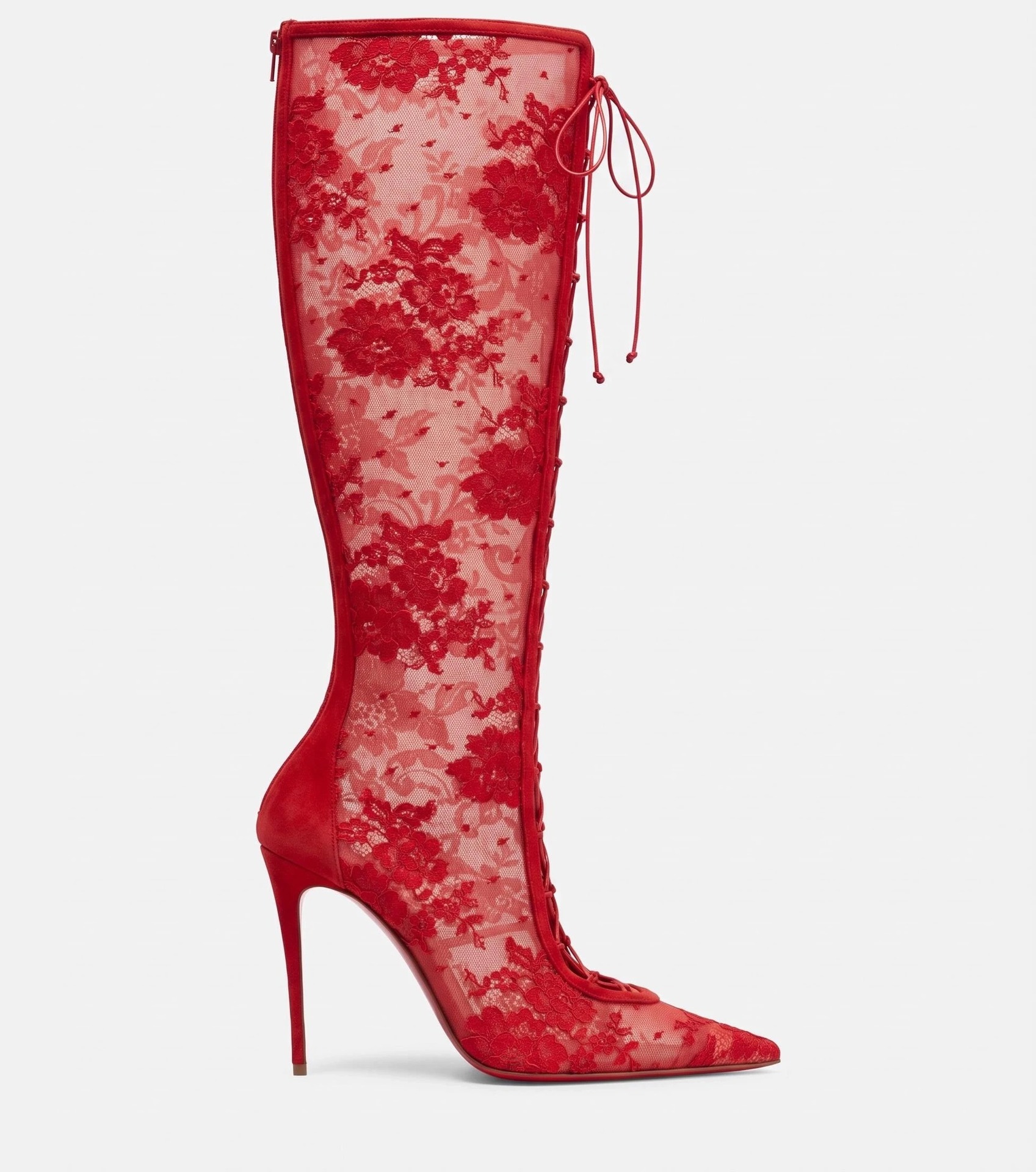 New Pointed-toe High-heeled Sexy Lace Black Over-the-knee Boots Red Sole photo 2