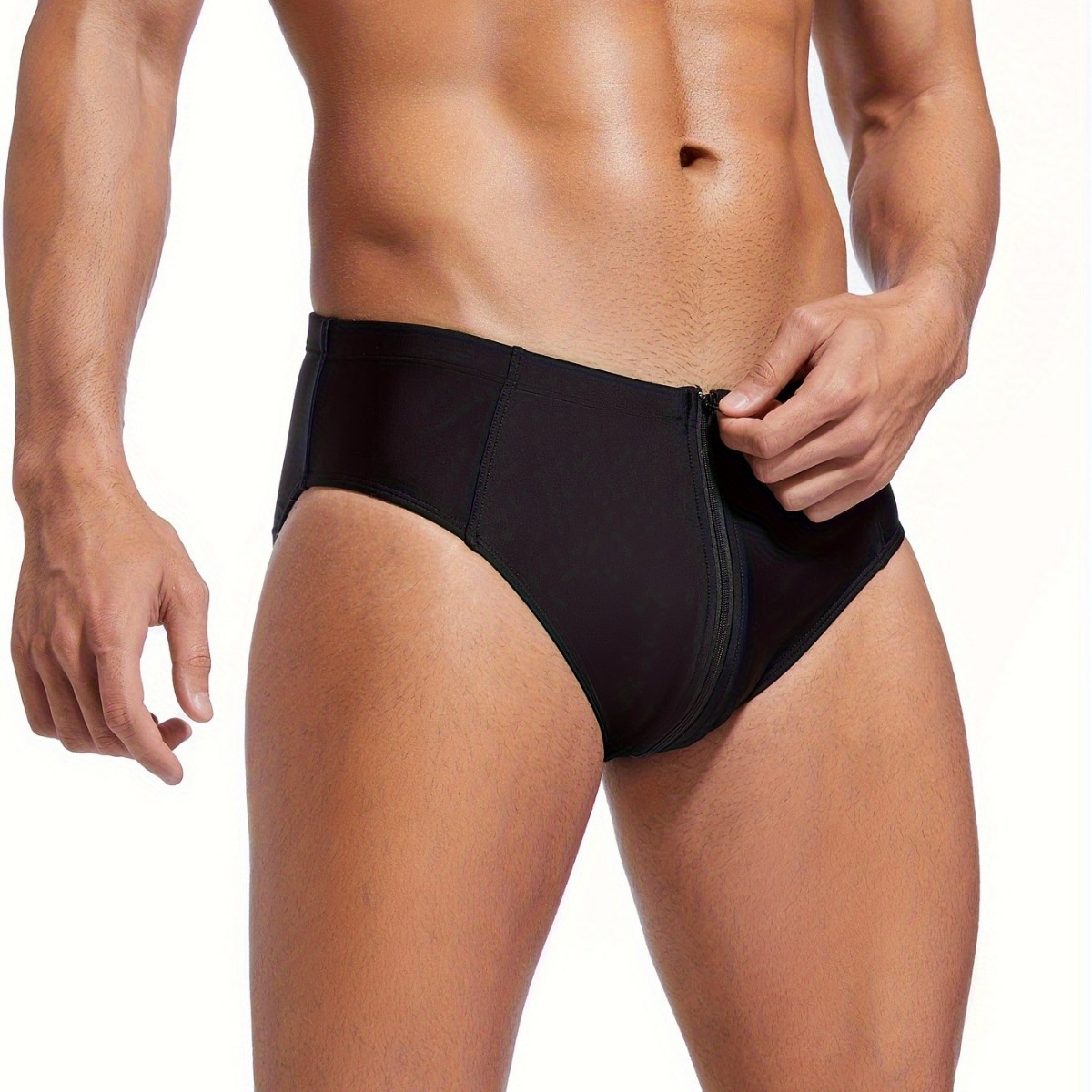 Mens Low-rise Solid-color Brief Swim Trunks photo 5
