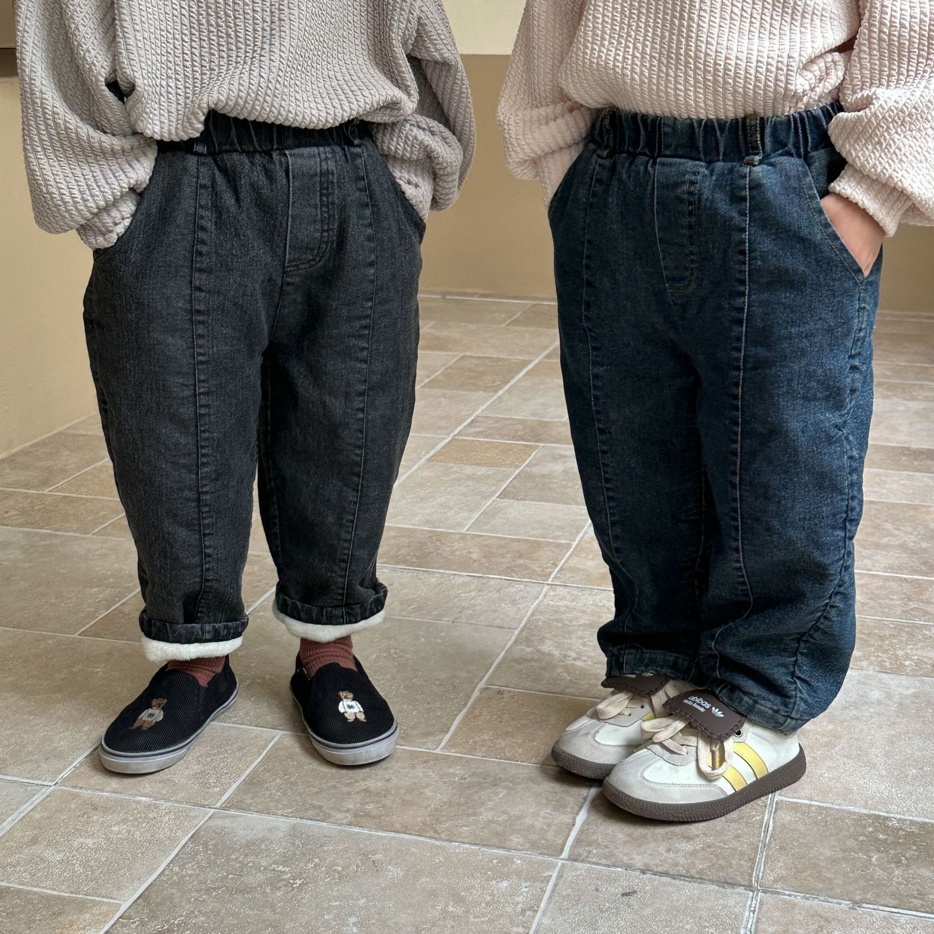 Children's Thickened Warm Skinny-fit Denim Trousers photo 3