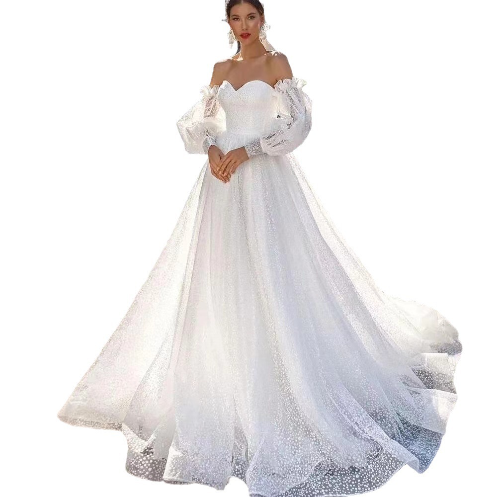 Off-shoulder Lightweight Wedding Dress That Flatters The  With A Trailing Train photo 3