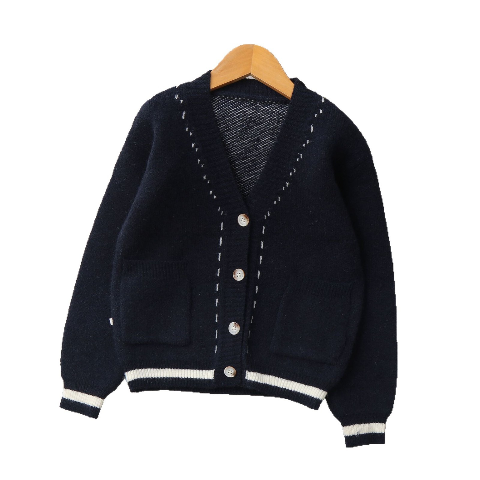 Striped Jacquard Cashmere Sweater Cardigan For Boys photo 5