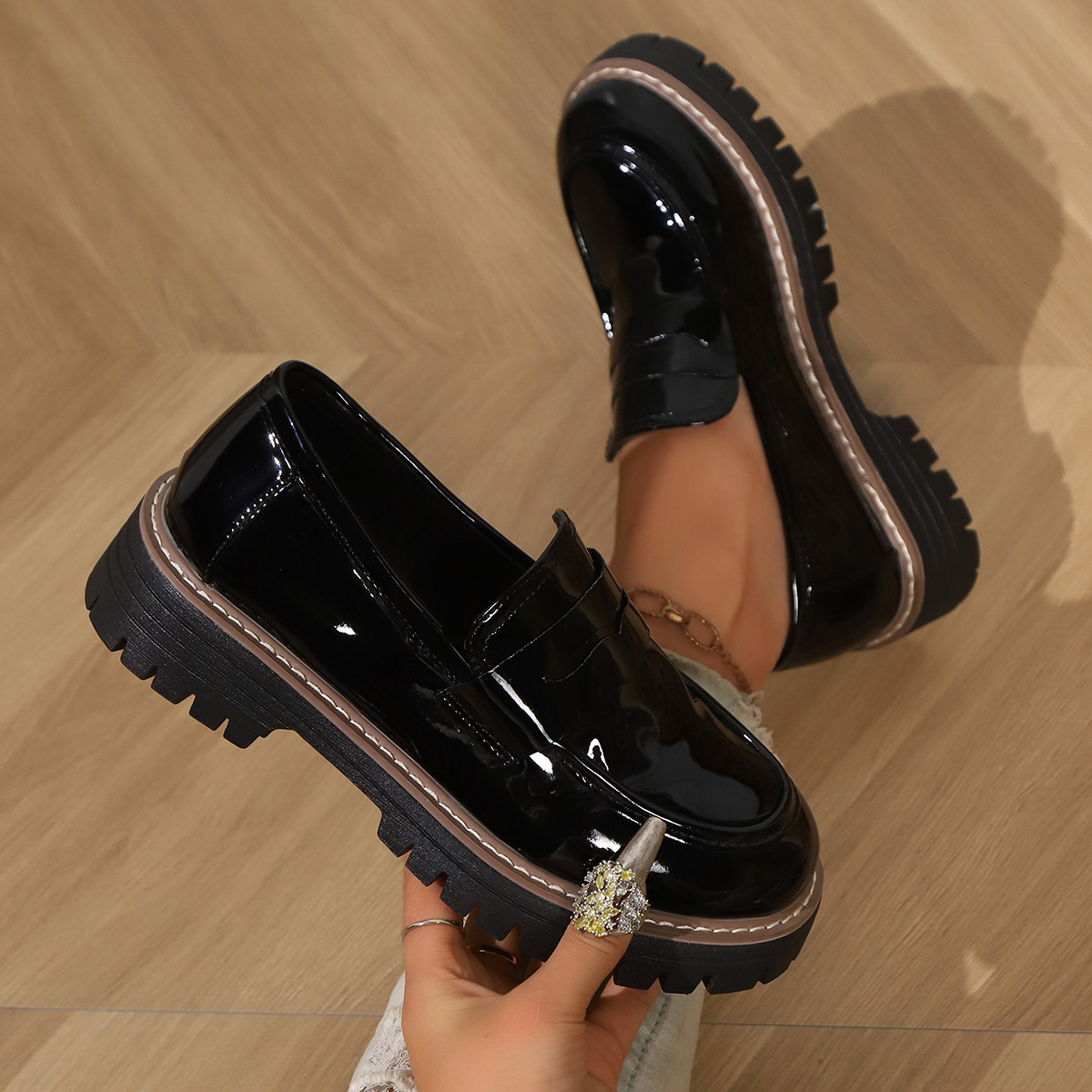 Thick-soled British-style Large-size Cross-border Loafers Platform Single-layer Shoes photo 5