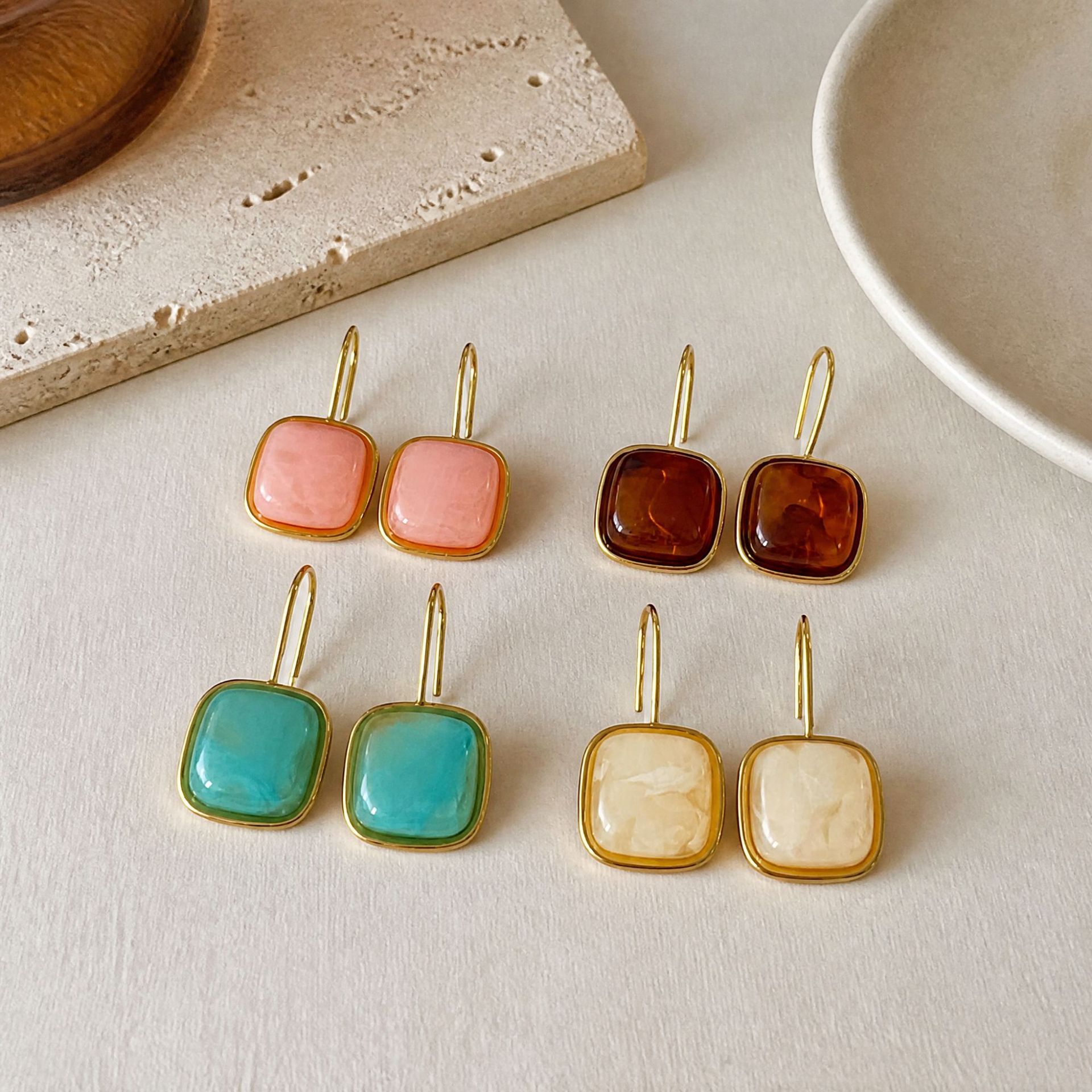 Square Geometric Ombre Resin Earrings photo 4