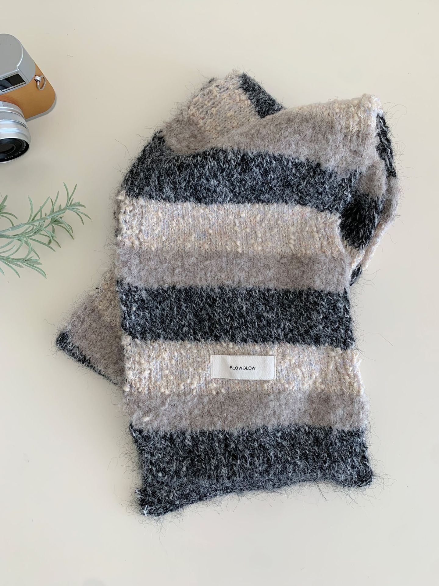 Korean-style Color-block Striped Scarf For Women photo 2