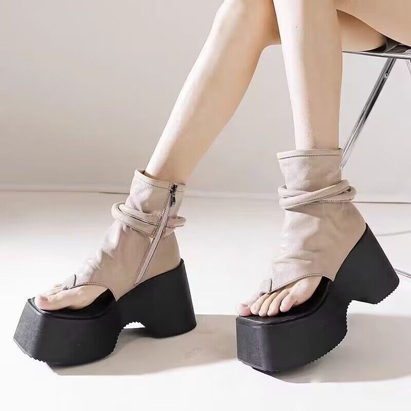 Women's Vintage-style Solid-color Thick-soled Flip-flop Heels photo 3