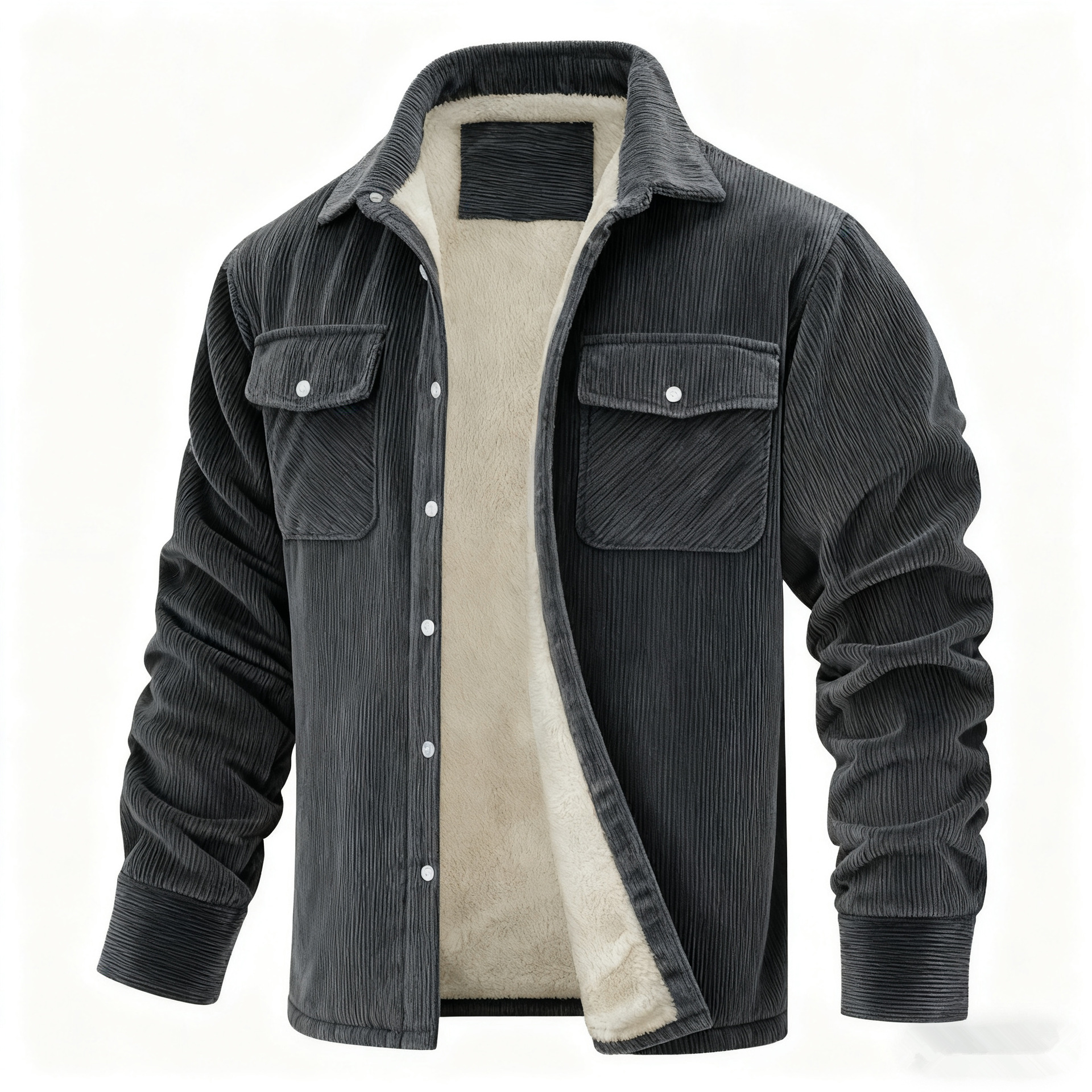 Men's Long-sleeve Lapel-collar Corduroy Single-breasted Fleece-lined Jacket photo 3
