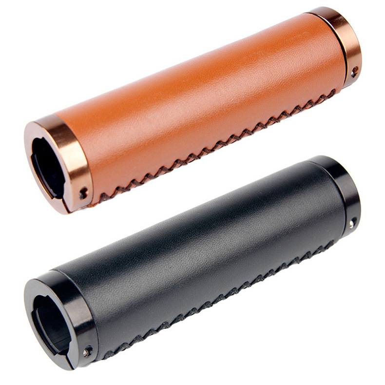 Vintage Bicycle Leather Handlebar Grips With Lock And Non-slip Cover photo 3