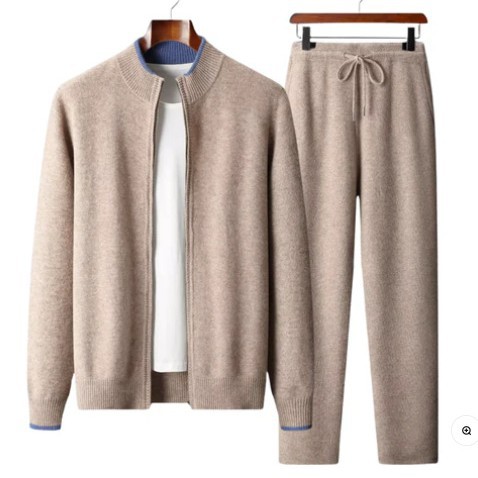 Color-block Cardigan Business Knit Suit For Men photo 3