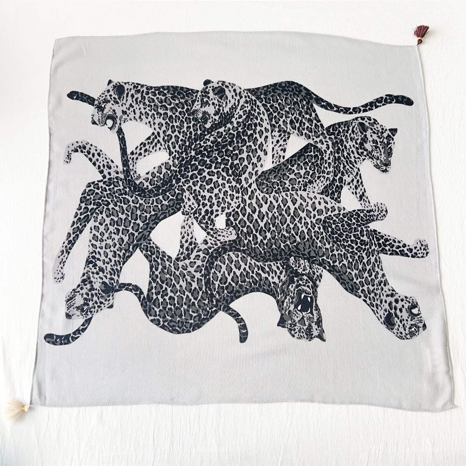 Jungle Cheetah Art Print Square With Tassels Silk Shawl For Stylish Outfits Blogger-Style Multi-Use Scarf photo 2