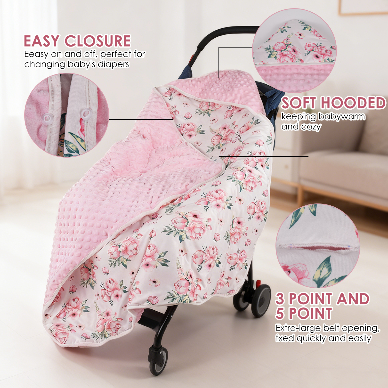 Hooded Swaddle Blanket Multi-Functional Baby Bassinet Cover Double-Sided Newborn Flannel Swaddle Wrap photo 1