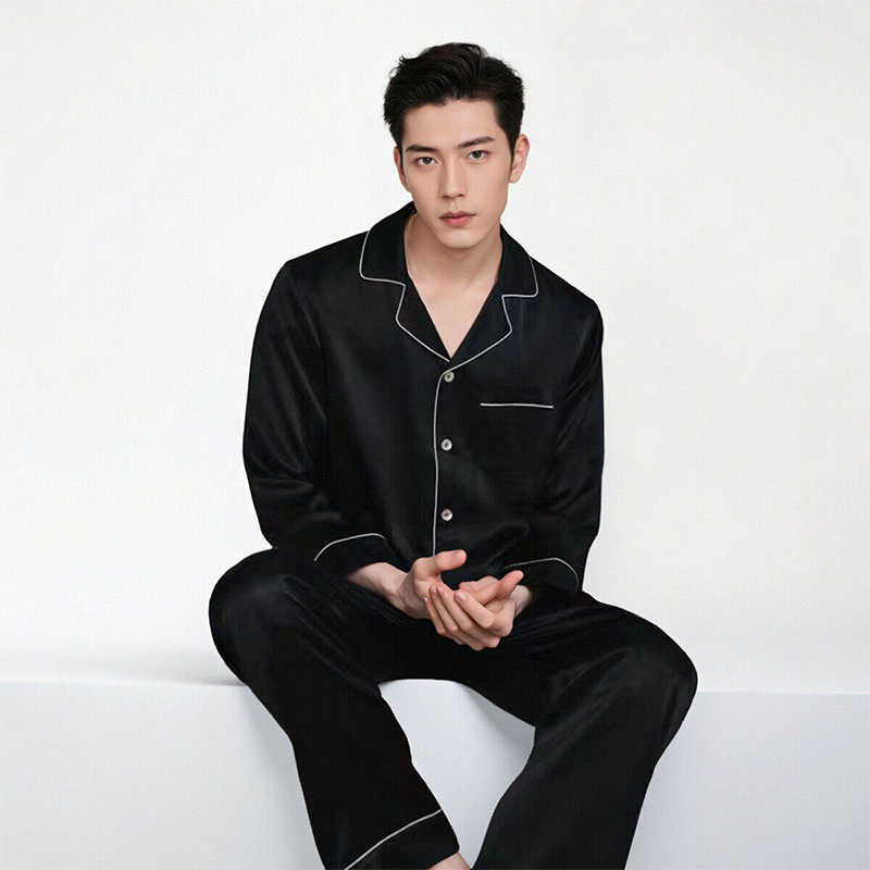 Mens Long-sleeve Long-pants Silk Pajama Set photo 3