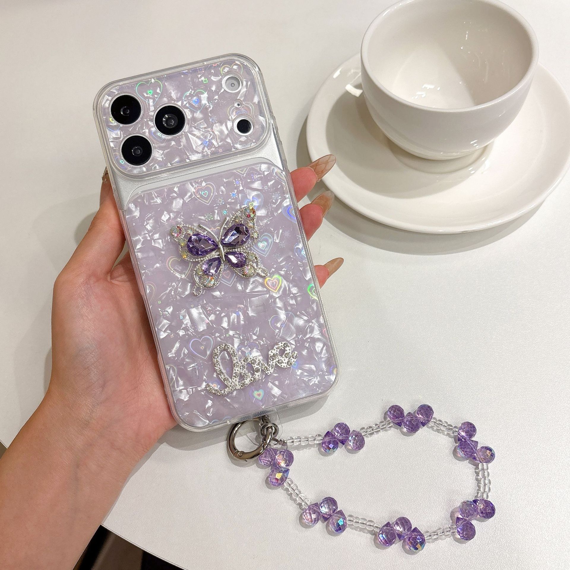 Ice Shell Pattern Butterfly Diamond Studded Rhinestone Phone Case photo 8