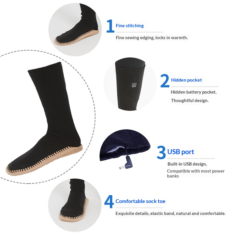 USB Temperature-Controlled Heated Socks Winter Foot Warmer photo 3