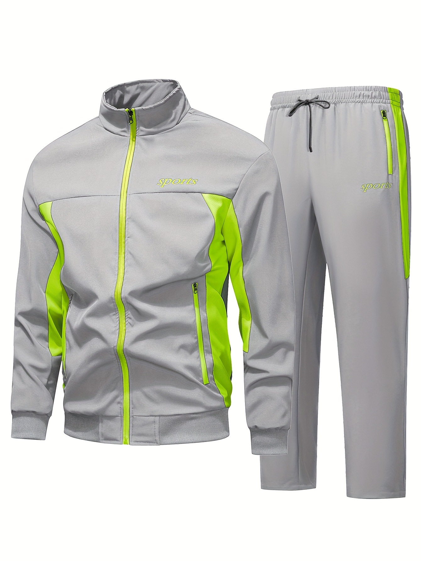 Men's Autumn Casual Sportswear Set With A Stand-up Collar And Color-block Design photo 8