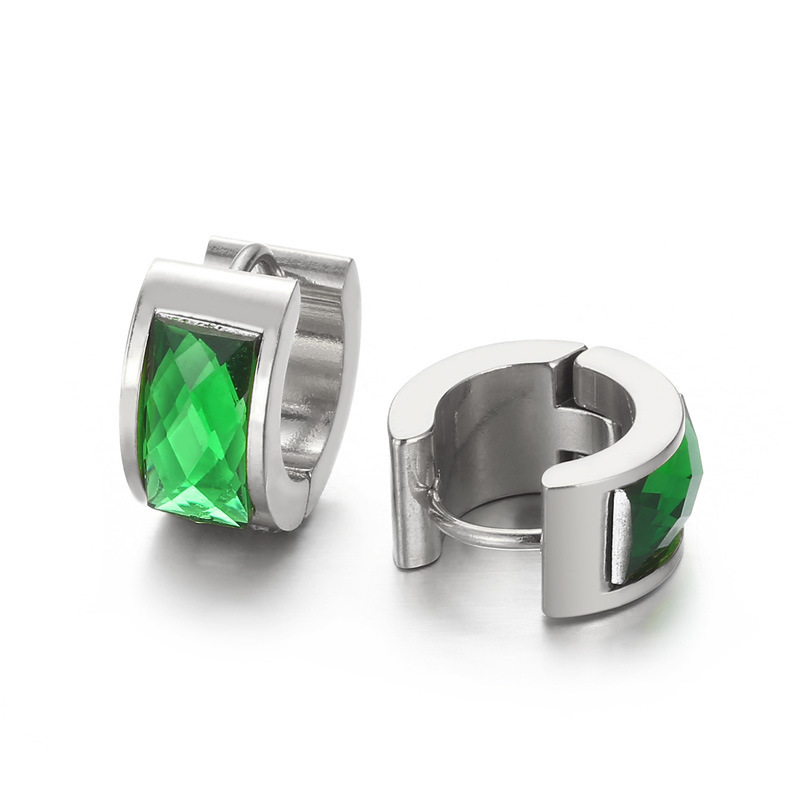 Cross-border European And American-style Personalized Earrings Titanium Steel Round Glass Ear Clips photo 2