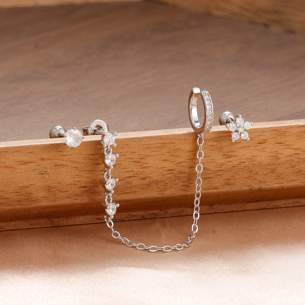 Stainless Steel Zircon Geometric Tassel Earrings photo 6