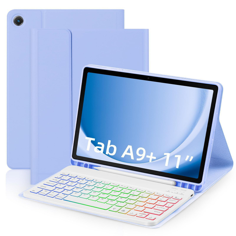 Magnetic Bluetooth Keyboard Case for Samsung Galaxy Tab A9 Plus - Detachable Backlit Tri-Color Protective Cover with Stand Function photo 4
