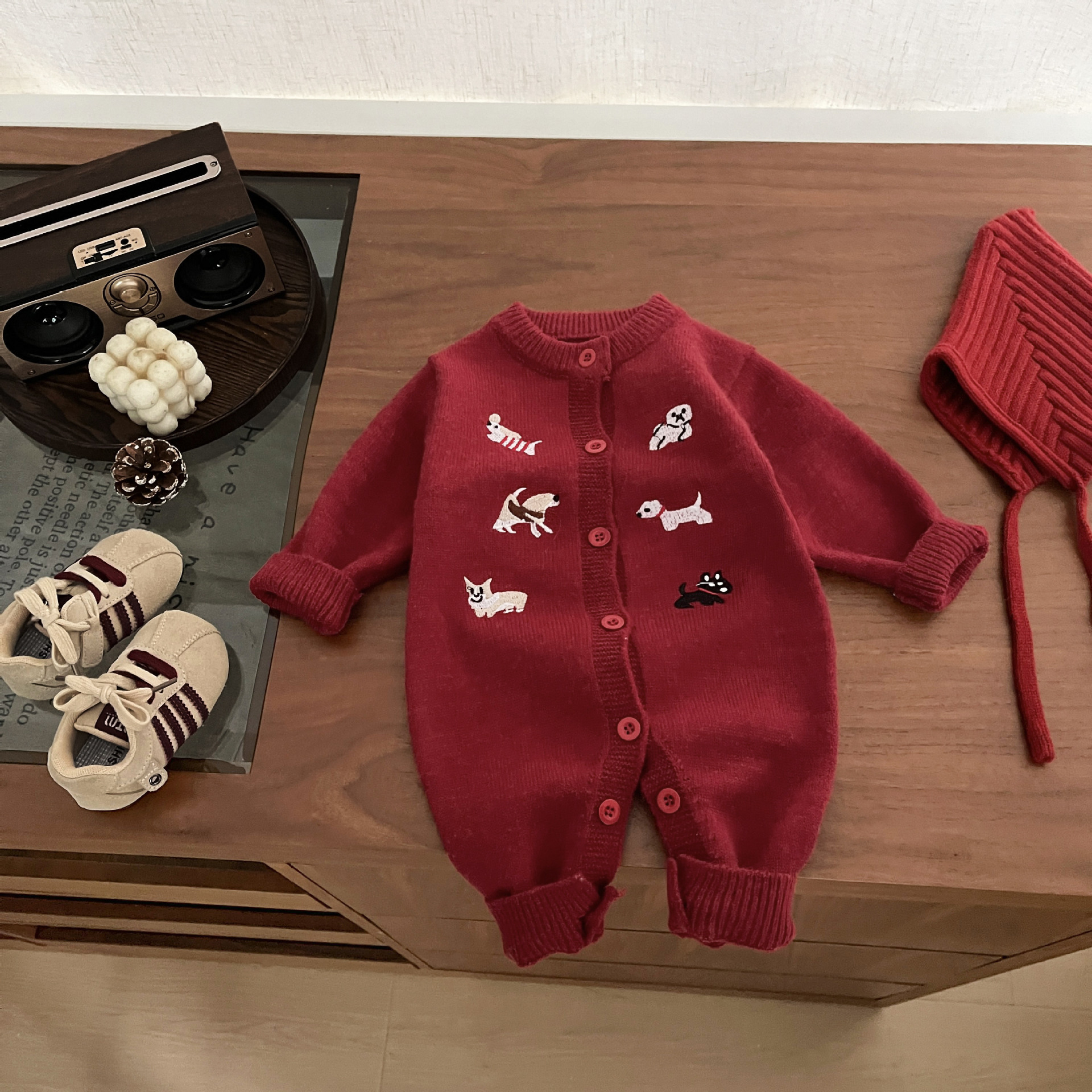 Childrens Embroidered Thickened Knitted Cardigan Romper photo 8