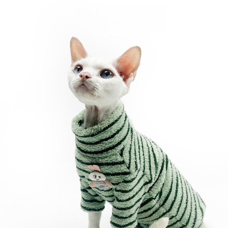 Sphynx Cat Warm Fleece Striped Turtleneck Sweater For Hairless Cats Kittens Devon Rex photo 4