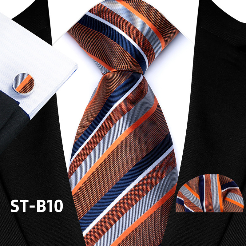 Solid-color Men's Tie Cufflinks Pocket Square photo 3