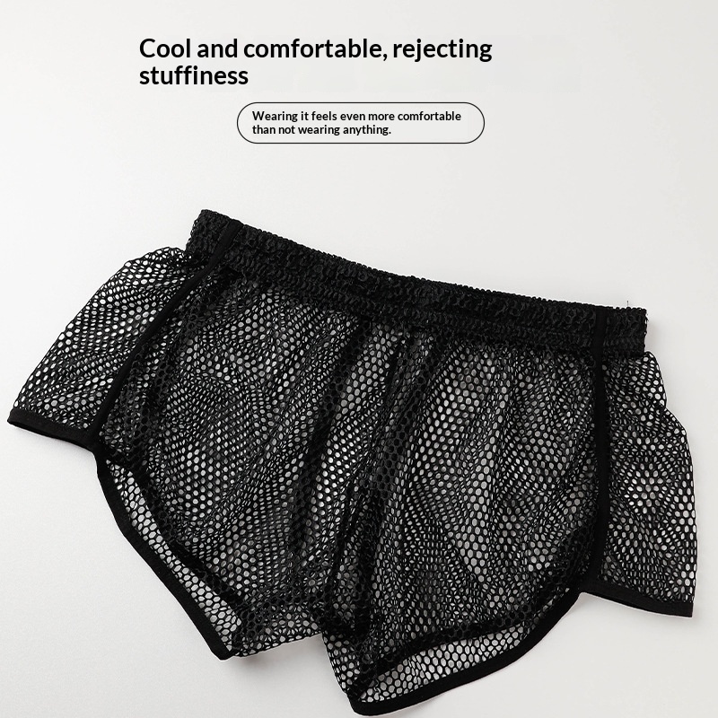 Mens Mesh Boxer-Style Breathable Hollow-Out Home Shorts photo 5