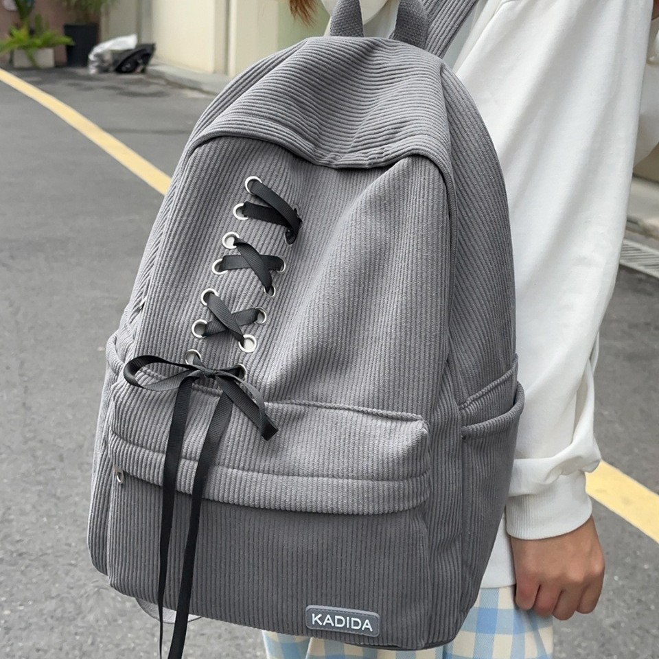 Large Corduroy Bowknot Backpack Casual Travel Polyester Fabric photo 6