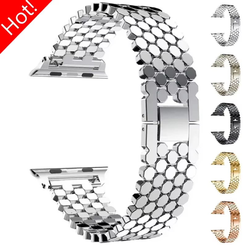 Suitable For Watch Straps Fish-scale Pattern Honeycomb Metal Strap photo 8