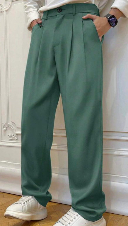Mens Casual Versatile Solid-color Suit Pants Relaxed Fit photo 8