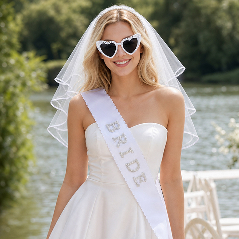 Veil, Bridal Pearl Hairband One-Piece Sunglasses Wedding Shoulder Strap photo 5