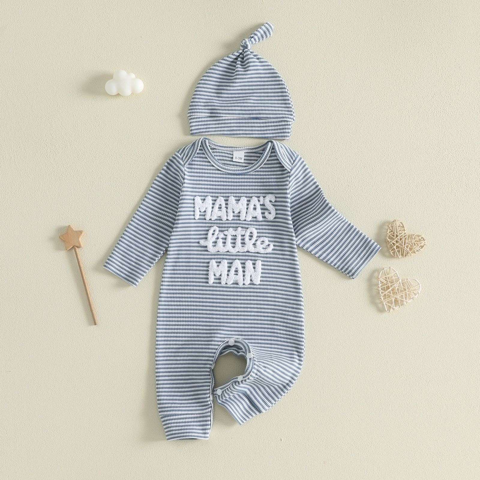 Baby Boygirl Towel-embroidered Striped Long-sleeve Onesie With Hood photo 1