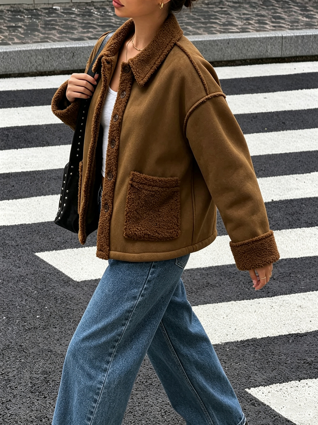 Lamb Wool Collar Loose-fitting Short Warm Jacket photo 2